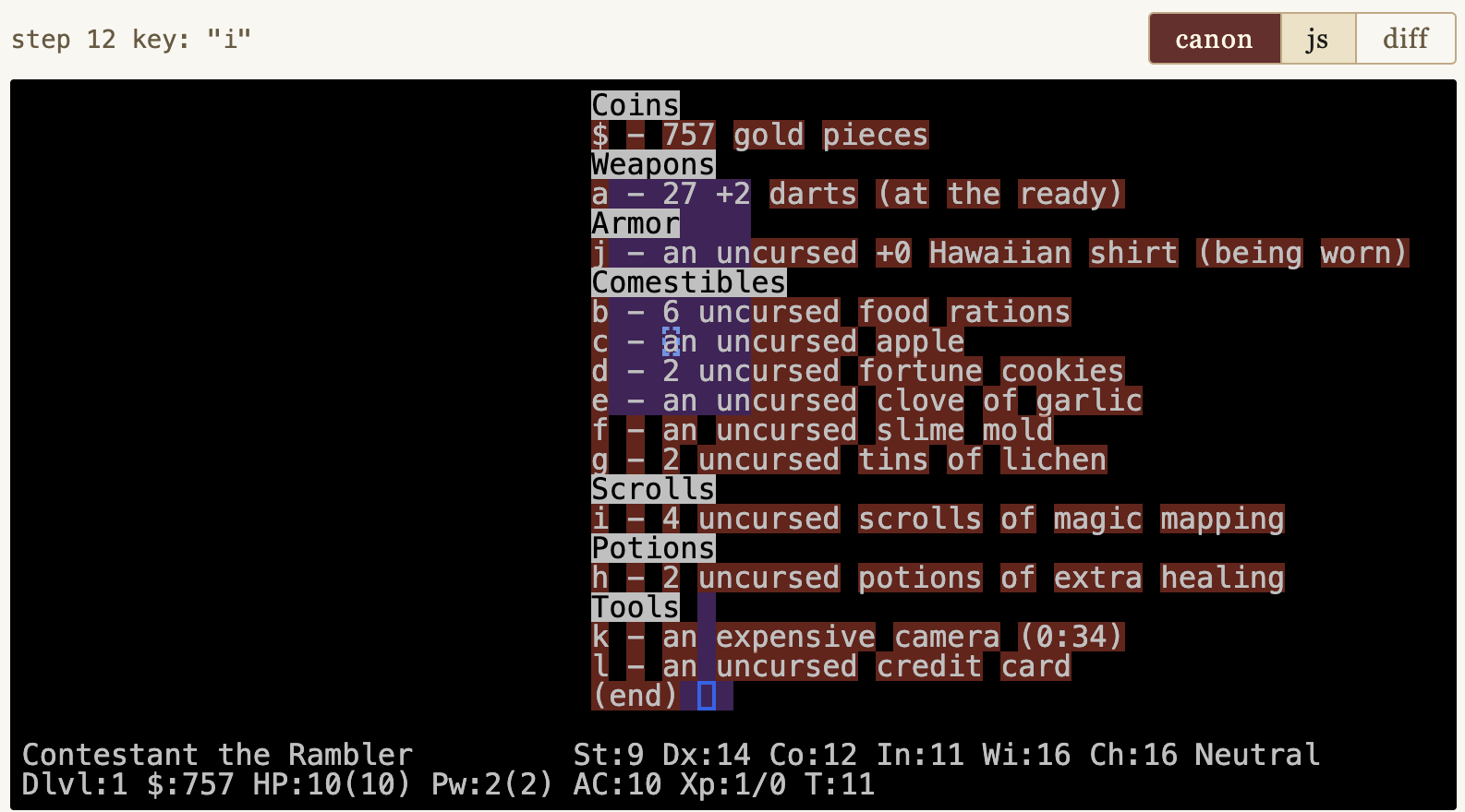 Canon C output revealing an inventory listing, seed8000 step 12