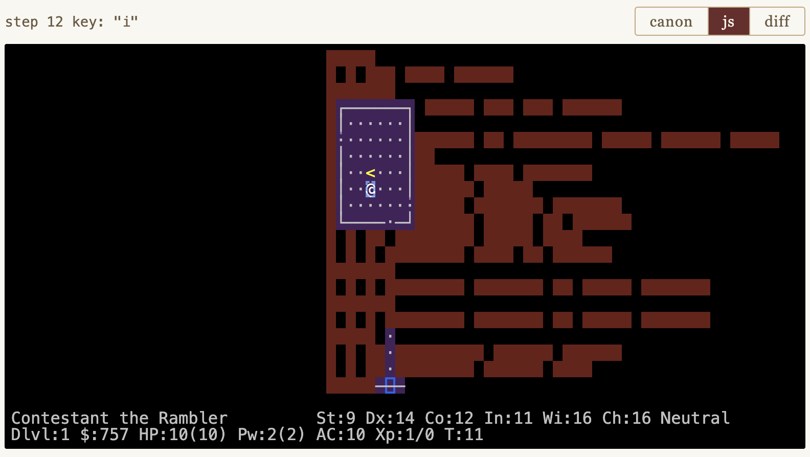 JS output with diff highlighting, seed8000 step 12